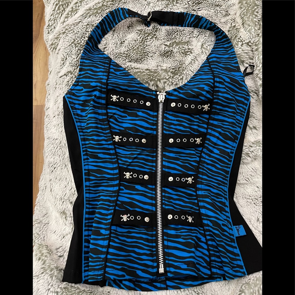 Gorgeous Studded Blue Leopard Striped Vest